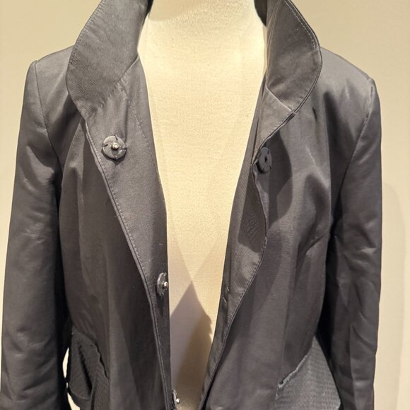 Tahari Black Ruffle Midsection Coat - Picture 9 of 12